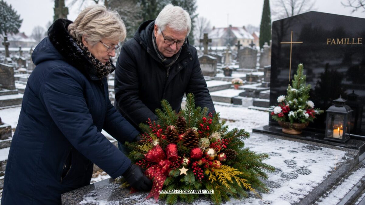Des fleurs sur les tombes en hiver En hiver, déposer des fleurs sur les tombes pour Noël en Alsace