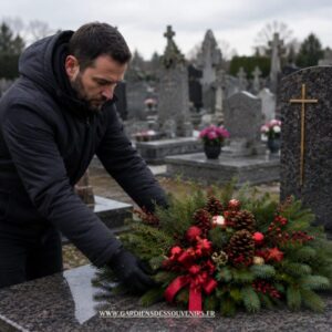 En hiver, déposer des fleurs sur les tombes pour Noël en Alsace