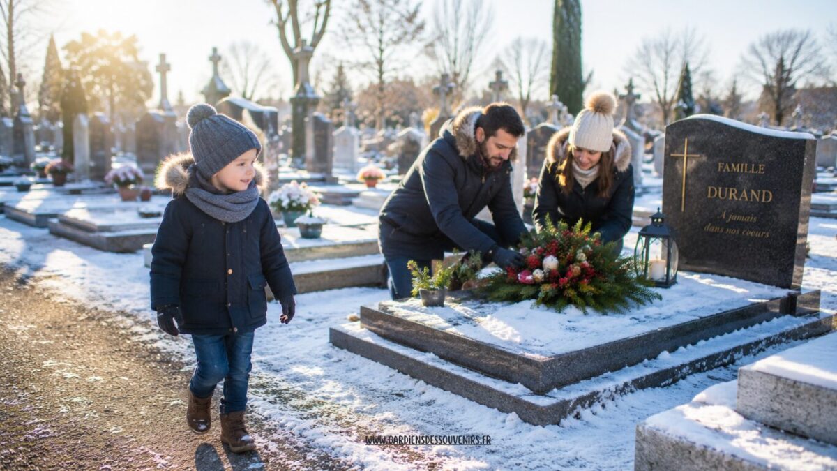 Un cimetière sous la neige Les cimetières enneigés en Alsace avec un enfant